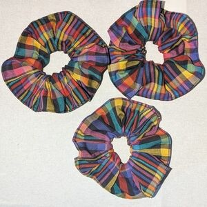 Colorful Rainbow Plaid Scrunchies Set of 3 Handmade